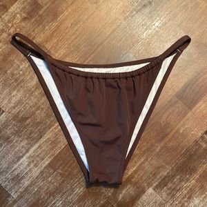 SHADE & SHORE Women’s Shirred High Leg Extra Cheeky Bikini Bottom, brown, size M